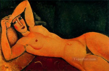 アメデオ・モディリアーニ Painting - 左腕を額に当てて横たわる裸婦 1917年 アメデオ・モディリアーニ